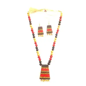 Karru Krafft Women's Handcrafted Terracotta Necklace Set Traditional Red Hand Painted Jewellery Set 