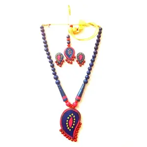 Karru Krafft Women's Handcrafted Terracotta Necklace Set Traditional Blue & Hand Painted Jewellery Set 