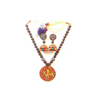 Karru Krafft Women's Handcrafted Terracotta Necklace Set Traditional Multicoloured Hand Painted Jewellery Set 