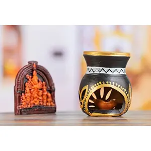 Karru Krafft Handcrafted Terracotta Oil Diffuser/ Kapoor Burner/ Holder And Durga Idol Set For Home Fragrance Pooja Decor Festive Decor Diwali Decor Home Deco(BLACK)