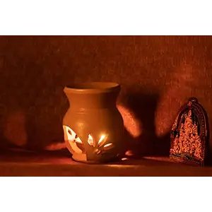 Karru Krafft Handcrafted Terracotta Oil Diffuser/ Kapoor Burner/ Holder and Durga Idol Set for Home Fragrance Pooja Decor Diwali Decor Home Décor
