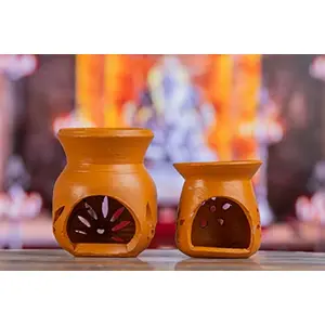 Karru Krafft Handcrafted Terracotta Oil Diffuser/ Kapoor Burner/ Holder Set of 2 for Home Fragrance Pooja Decor Diwali Decor Home DecorFestive Gifting