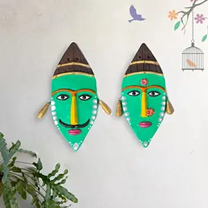 Karru Krafft Pair of Terracotta Wall Hanging /Indian Tribes Fancy Cover of Delightful Multi-colored Ideal For Home Decoration or Gifting Purpose (15.4 x 7.5 cm)