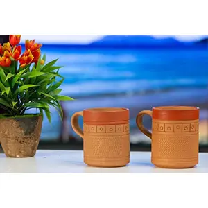 Karru Krafft Handcrafted Terracotta Straight Design Microwave Safe Coffee Mug for Home Usable Cafeteria Usable Tabelware Corporate Gifting160 ml (Set of 2)