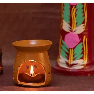 Karru Krafft Handcrafted Terracotta Oil Diffuser/ Holder/ Kapoor Burner for Home Fragrance Pooja Decor Festive Decor Diwali Decor Home Decor Mitti Aroma