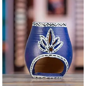 Karru Krafft Handcrafted Terracotta Aroma Diffuser/ Holder/ Kapoor Burner for Home Fragrance Pooja Decor Festive Decor Diwali Decor Home Decor Mitti Aroma (BLUE)