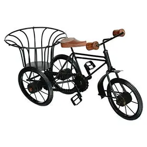 Karru Krafft Handcrafted Antique Design Royal Look Metal and Wood Black Rickshaw Showpiece for Home Decorartion 