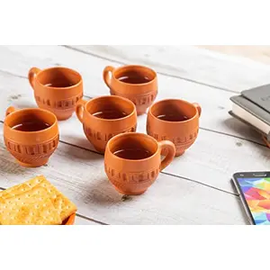 Karru Krafft Handcrafted Terracotta Dotted Design Microwave Safe Tea Cup for Home Usable Cafeteria Usable Tabelware Corporate Gifting120 ml (Set of 6)