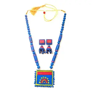 Karru Krafft Women's Handcrafted Terracotta Necklace Set Traditional Blue ted Jewellery Set 