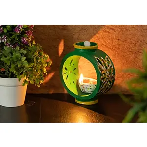 Karru Krafft Handcrafted Terracotta Oil Diffuser/Kapoor Diffuser/Loban Burner/Clay Sambrani Holder for Home Fragrance Home Decor Pooja Decor Navaratri Decor Diwali Dcor (Green)