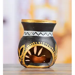 Karru Krafft Handcrafted Terracotta Oil Diffuser/ Kapoor Burner/ Holder and Durga Idol Set for Home Fragrance Pooja Decor Diwali Decor Home Décor