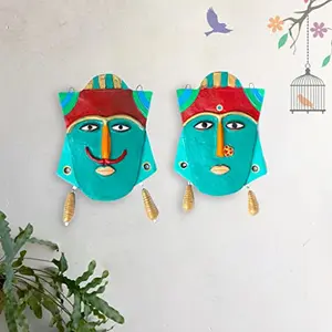 Karru Krafft Pair of Terracotta Wall Hanging /Indian Tribes Fancy Cover of Delightful Multi-colored Ideal For Home Decoration or Gifting Purpose (13 x 8.2 cm)