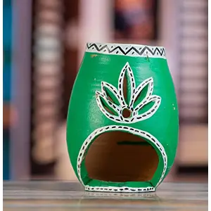 Karru Krafft Handcrafted Terracotta Aroma Diffuser/ Holder/ Kapoor Burner for Home Fragrance Pooja Decor Festive Decor Diwali Decor Home Decor Mitti Aroma(GREEN)