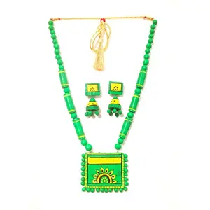 Karru Krafft Women's Handcrafted Terracotta Necklace Set Traditional Green ted Jewellery Set 