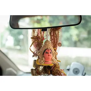 Karru Krafft Handmade Terracotta Hanging Goddess Durga Maa Face for Car Decor Wall Decoration and Pooja Décor