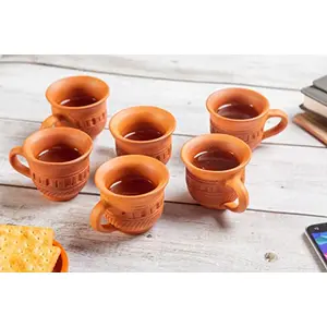 Karru Krafft Handcrafted Terracotta High-Neck Design Microwave Safe Tea Cup for Home Usable Cafeteria Usable Tabelware Corporate Gifting 120 ml (Set of 6)