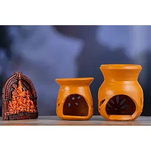 Karru Krafft Handcrafted Terracotta Oil Diffuser/ Kapoor Burner/ Holder Set of 2 for Home Fragrance Pooja Decor Festive Decor Diwali Decor Home Decor Festive Gifting