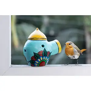Karru Krafft Terracotta Clay Bird Home Bird Feeder Birds Food Container Serving Bowl for Sparrow Pig Squirrel Parrot Hanging On Tree/Balcony/Roof (Sky Blue)