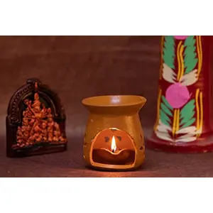 Karru Krafft Handcrafted Terracotta Oil Diffuser/ Kapoor Burner/ Holder and Durga Idol Set for Home Fragrance Festive Decor Diwali Decor Festive Gifting