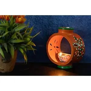 Karru Krafft Handcrafted Terracotta Oil Diffuser/Kapoor Diffuser/Loban Burner/Clay Sambrani Holder for Home Fragrance Home Decor Pooja Decor Navaratri Decor Diwali Dcor (Orange)