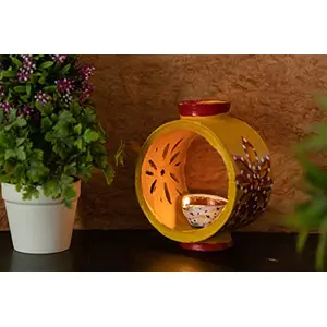 Karru Krafft Handcrafted Terracotta Oil Diffuser/Kapoor Diffuser/Loban Burner/Clay Sambrani Holder for Home Fragrance Home Decor Pooja Decor Navaratri Decor Diwali Dcor (Yellow)