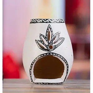 Karru Krafft Handcrafted Terracotta Aroma Diffuser/ Holder/ Kapoor Burner for Home Fragrance Pooja Decor Festive Decor Diwali Decor Home Decor Mitti Aroma(WHITE)