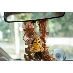 Karru Krafft Handcrafted Terracotta Hanging Goddess Durga Maa Face for Car Decor Wall Decoration and Pooja Décor