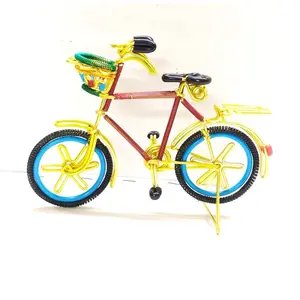 Karru Krafft Handcrafted Metallic 7.5 inches Multi-Coloured Cycle Showpiece for Home Decoration 