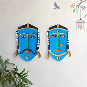 Karru Krafft Pair of Terracotta Wall Hanging /Indian Tribes Fancy Cover of Delightful Multi-colored Ideal For Home Decoration or Gifting Purpose (13 x 8 cm)