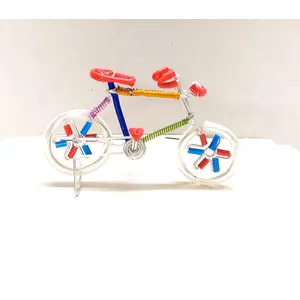 Karru Krafft Handcrafted Metallic 5 inches Multi-Coloured Cycle Showpiece for Home Decoration 