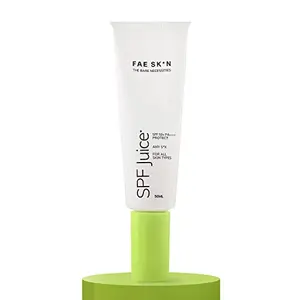 FAE Beauty SPF Juice Ultra Light with No White Cast and SPF 50+ PA++++ | Non Greasy Formula | Broad Spectrum UVA & UVB Ray Protection | Lightand Hydrating (50ml)