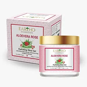 Eartho Essential Aloevera Rose Hydrating Glow Gel with Rose Petal Extract Aloevera Pulp & Saffron Extract 100g