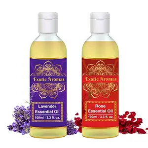 Exotic Aromas Lavender Essential Oil & Rose Oil Pack of 2 100 ML