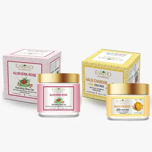 Eartho Essential Aloevera Rose Hydrating Glow Gel with Rose Petal Extract Aloevera Pulp & Saffron Extract 100g And Haldi Chandan pack 50g