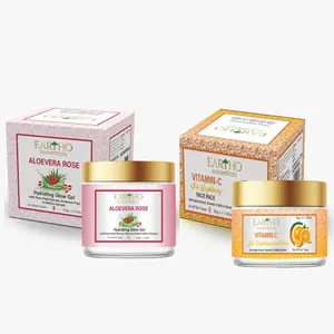 Eartho Essential Aloevera Rose Hydrating Glow Gel with Rose Petal Extract Aloevera Pulp & Saffron Extract 100g And Vitamin C pack 50g