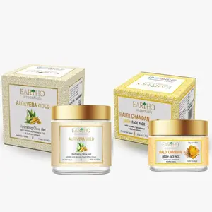 Eartho Essential Aloevera Gold Hydrating Glow Gel With 24k GoldAloevera pulp & saffron extract 50g And Haldi Chandan pack 50g