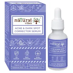 Natural Vibes Acne & Dark Spot Corrector Face Serum | Vitamin C for Pigmentation | Bright Glow | Niacinamide | Hyaluronic Acid | Men & Women | All skin types & Sensitive Skin | 30 ml