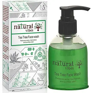 Natural Vibes Tea Tree Acne Face Wash | For Blemishes| Oil Control | Clear Bright Skin | Dirt & Tan Removal |No Paraben & Sulphate | Ayurvedic & Vegan | 150 ml | For Men & Women | All Skin Types
