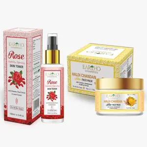 Eartho Essential Rose Hydrating Refreshing Toner with Aloevera Rose Extract & Lemon Extract 100ml And Haldi Chandan Pack50g