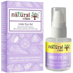 Natural Vibes Under Eye Gel Serum | Dark Circles | Puffiness | Fine Lines | Brightens & Hydrates| Vitamin C D E AHA & Caffeine | Ayurvedic & Vegan | 20 ml | For Men & Women | All Skin Types