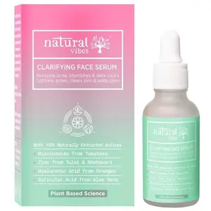 Natural Vibes Acne Clarifying Face Serum |With 100% Plant Based Niacinamide Hyaluronic Acid & Zinc | Acne & Blemishes | Marks & Scars | Oil Balancing | Glow & Hydrate | 30 ml | For Men & Women