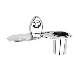Dynore Stainless Steel Oval Shape Mirror Finish Soap Dish with Tumbler Holder/Toothbrush Holder/Toothpaste Holder for Bathroom
