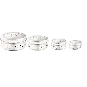 Dynore Stainless Steel Hole Puri Dabba/Sprout Maker/coriander dabba/Flat Dabba With Air Ventilation Hole Through it- Set of 4 Kothmir Dabba