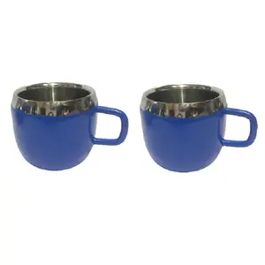Dynore Stainless Steel Navy Blue Color 90 ml Tea/Coffee Cups- Set of 2