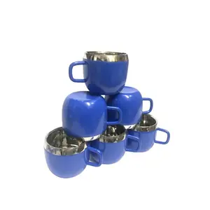 Dynore Stainless Steel Navy Blue Color Apple Cups- Set of 6