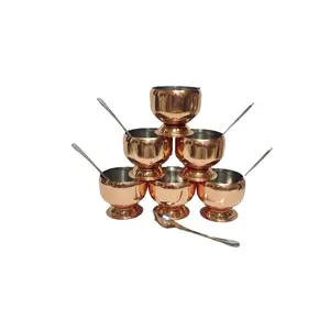 Dynore Stainless Steel Copper Plated Apple Shape 6 Ice Cream Cup with 6 Ice Cream Spoon- Set of 12