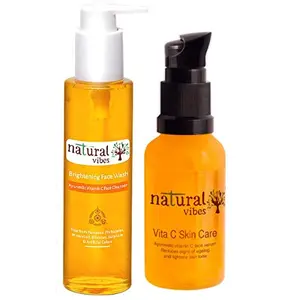 Natural Vibes ~ Ayurvedic Vitamin C Brightening Skin Care Regime with 1 Vitamin C Face Wash 120 ml and 1 Vitamin C Face Serum 30 ml