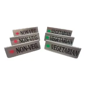 Dynore Stainless Steel Vegetarian & Non-Vegetarian Table/Food Sign Board- Set of 6 For Restaurants Hotels and Cafes