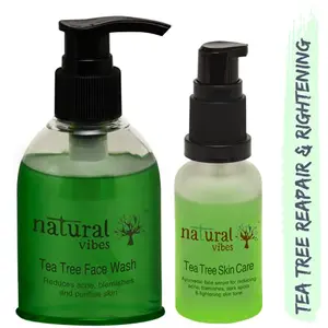Natural Vibes ~ Ayurvedic Tea Tree Skin Repair & Brightening Regime ~ with1 Tea Tree skin repair serum 30 ml and 1 Tea Tree face wash 150 ml