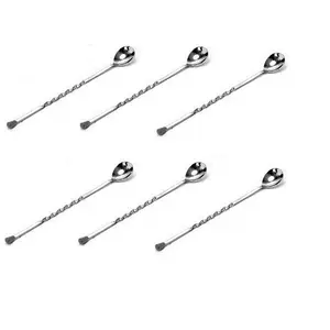 Dynore Stainless Steel Black Tip Bar Spoons- Set of 6